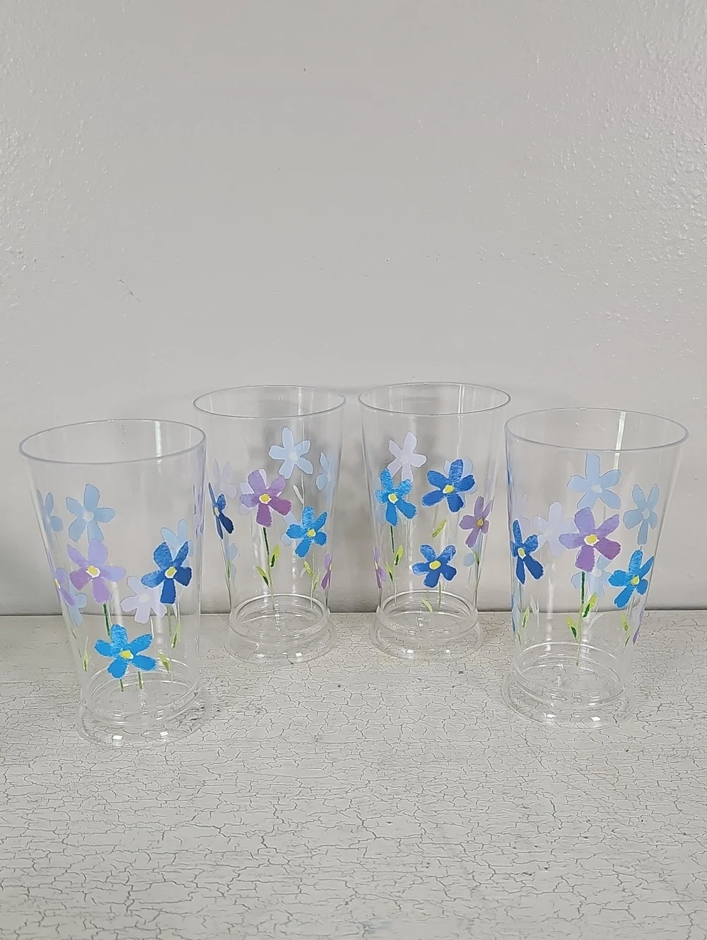 ​Set of 8 Floral Acrylic Glasses - 4 Tumblers & 4 Rocks Glasses - Blue & Purple